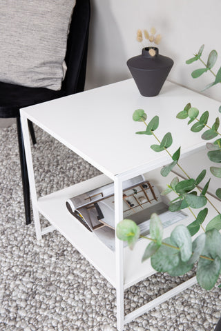 Staal - Sidobord med Hylla - Vit