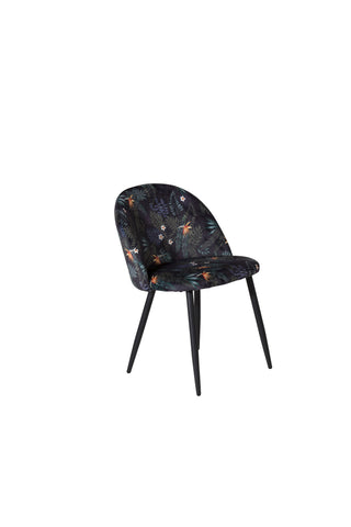 Sammetsmatsalsstol 2-pack - Svart blomtyg