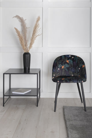 Sammetsmatsalsstol 2-pack - Svart blomtyg
