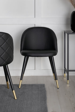 Sammetsmatsalsstol 2-pack Mässing W. Stiches In Back - Svart / PU