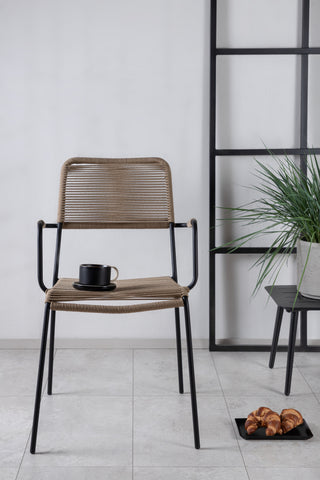 Lindos - Fåtölj 2-pack - Svart Alu / Latte rep