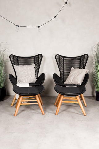 Tingeling Lounge Chair inkl. Pall - Svart rep / Acacia