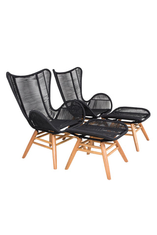 Tingeling Lounge Chair inkl. Pall - Svart rep / Acacia