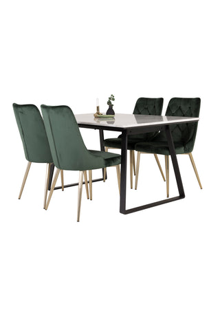 Estelle Matbord 140*90 - Vit Marmor / Svarta Ben - Velvet Deluxe Stol - Mossgrön/Matt mässingsben 4