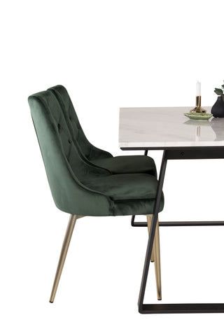 Estelle Matbord 140*90 - Vit Marmor / Svarta Ben - Velvet Deluxe Stol - Mossgrön/Matt mässingsben 4