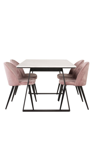 Estelle Matbord 140*90 - Vit Marmor / Svarta Ben - Matstol i sammet - Rosa / Svart 4