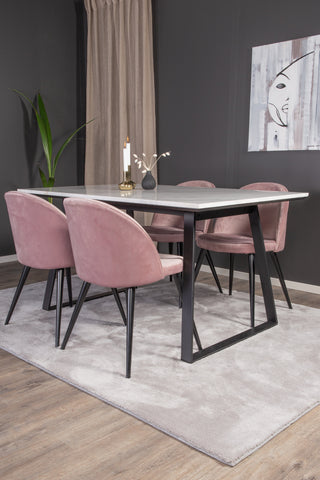 Estelle Matbord 140*90 - Vit Marmor / Svarta Ben - Matstol i sammet - Rosa / Svart 4