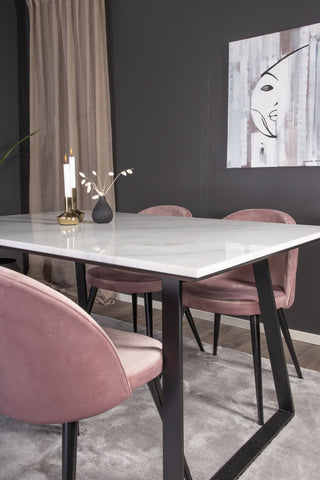 Estelle Matbord 140*90 - Vit Marmor / Svarta Ben - Matstol i sammet - Rosa / Svart 4