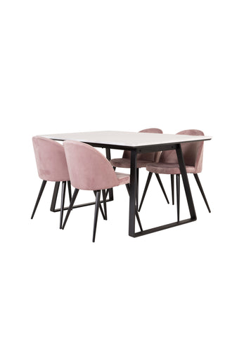 Estelle Matbord 140*90 - Vit Marmor / Svarta Ben - Matstol i sammet - Rosa / Svart 4
