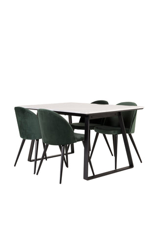 Estelle Matbord 140*90 - Vit Marmor / Svarta Ben - Matstol i sammet - Grön / Svart 4