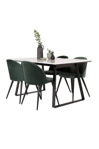 Estelle Matbord 140*90 - Vit Marmor / Svarta Ben - Matstol i sammet - Grön / Svart 4
