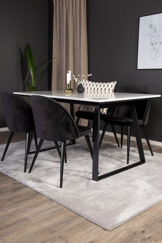 Estelle Matbord 140*90 - Vit Marmor / Svarta Ben - Matstol i sammet - Svart / Svart 4