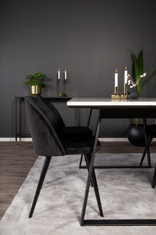 Estelle Matbord 140*90 - Vit Marmor / Svarta Ben - Matstol i sammet - Svart / Svart 4