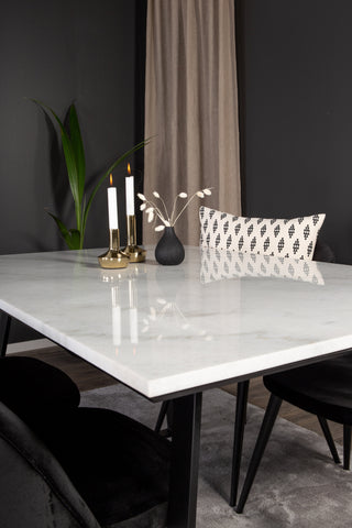 Estelle Matbord 140*90 - Vit Marmor / Svarta Ben - Matstol i sammet - Svart / Svart 4