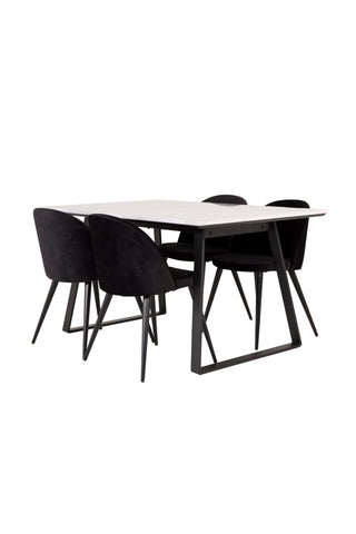 Estelle Matbord 140*90 - Vit Marmor / Svarta Ben - Matstol i sammet - Svart / Svart 4