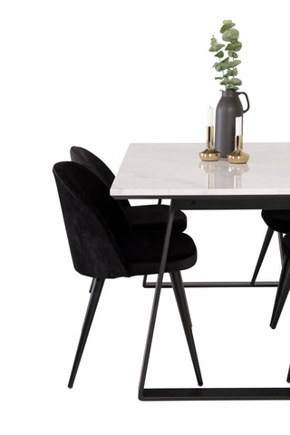 Estelle Matbord 140*90 - Vit Marmor / Svarta Ben - Matstol i sammet - Svart / Svart 4