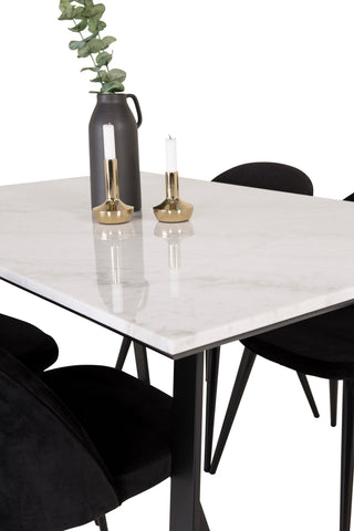 Estelle Matbord 140*90 - Vit Marmor / Svarta Ben - Matstol i sammet - Svart / Svart 4
