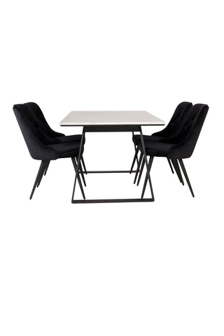 Estelle Matbord 140*90 - Vit Marmor / Svarta Ben - Sammet Deluxe Matstol - Svarta ben / Svart sammet 4