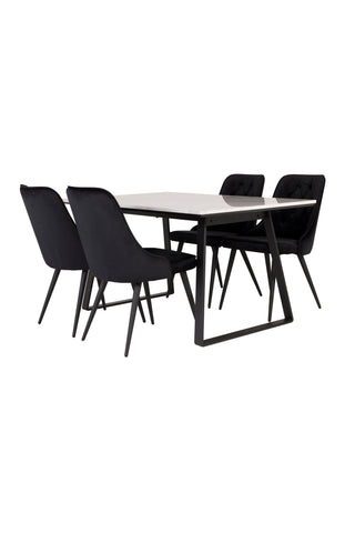 Estelle Matbord 140*90 - Vit Marmor / Svarta Ben - Sammet Deluxe Matstol - Svarta ben / Svart sammet 4