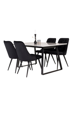 Estelle Matbord 140*90 - Vit Marmor / Svarta Ben - Sammet Deluxe Matstol - Svarta ben / Svart sammet 4
