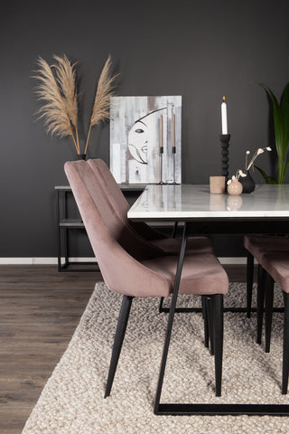 Estelle Matbord 140*90 - Vit Marmor / Svarta Ben +Leone Matsalsstol - Svarta Ben / Dammig PinkCorduroy _4