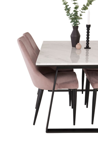 Estelle Matbord 140*90 - Vit Marmor / Svarta Ben +Leone Matsalsstol - Svarta Ben / Dammig PinkCorduroy _4