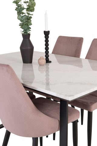 Estelle Matbord 140*90 - Vit Marmor / Svarta Ben +Leone Matsalsstol - Svarta Ben / Dammig PinkCorduroy _4
