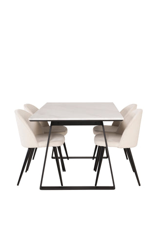 Estelle Matbord 140*90 - Vit Marmor / Svarta Ben+ Matstol i sammet -
