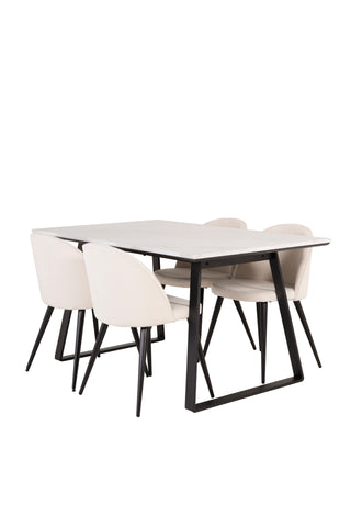 Estelle Matbord 140*90 - Vit Marmor / Svarta Ben+ Matstol i sammet -