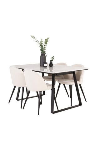 Estelle Matbord 140*90 - Vit Marmor / Svarta Ben+ Matstol i sammet -