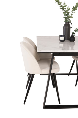 Estelle Matbord 140*90 - Vit Marmor / Svarta Ben+ Matstol i sammet -