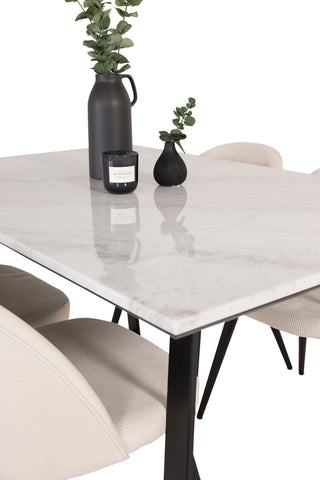 Estelle Matbord 140*90 - Vit Marmor / Svarta Ben+ Matstol i sammet -
