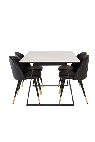 Estelle Matbord 140*90 - Vit Marmor / Svarta Ben+Bh:ar i sammet