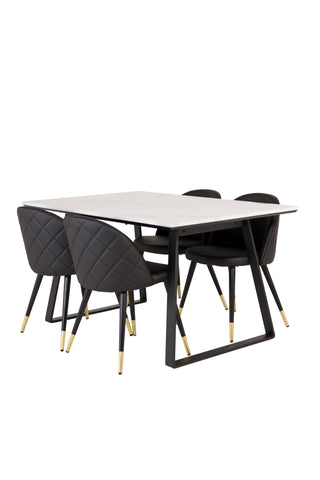Estelle Matbord 140*90 - Vit Marmor / Svarta Ben+Bh:ar i sammet
