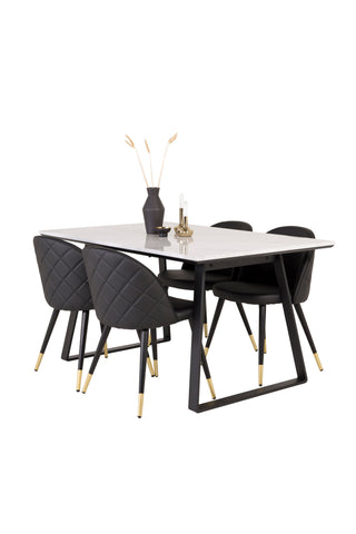 Estelle Matbord 140*90 - Vit Marmor / Svarta Ben+Bh:ar i sammet