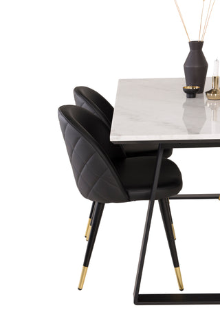 Estelle Matbord 140*90 - Vit Marmor / Svarta Ben+Bh:ar i sammet