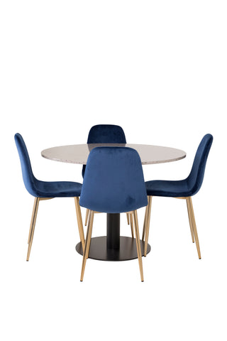 Razzia Matbord 106cm - Grå Terazzo / Svart+Polar Matstol - Matt Mässing /