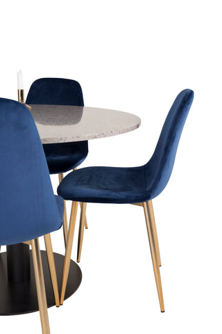 Razzia Matbord 106cm - Grå Terazzo / Svart+Polar Matstol - Matt Mässing /