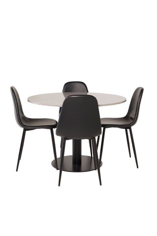 Razzia Matbord 106cm - Grå Terazzo / Svart+Polar Matstol - Svart / Svart