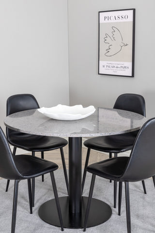 Razzia Matbord 106cm - Grå Terazzo / Svart+Polar Matstol - Svart / Svart