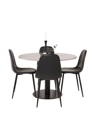 Razzia Matbord 106cm - Grå Terazzo / Svart+Polar Matstol - Svart / Svart