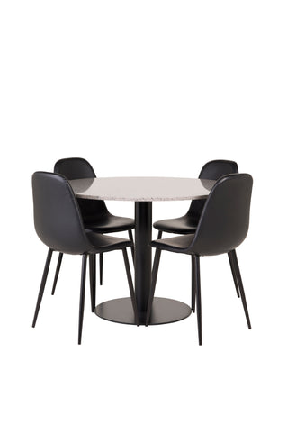 Razzia Matbord 106cm - Grå Terazzo / Svart+Polar Matstol - Svart / Svart