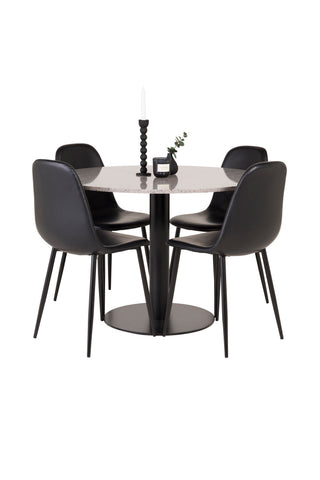 Razzia Matbord 106cm - Grå Terazzo / Svart+Polar Matstol - Svart / Svart
