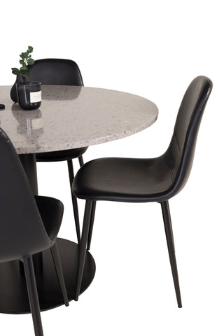 Razzia Matbord 106cm - Grå Terazzo / Svart+Polar Matstol - Svart / Svart