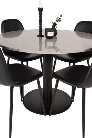 Razzia Matbord 106cm - Grå Terazzo / Svart+Polar Matstol - Svart / Svart