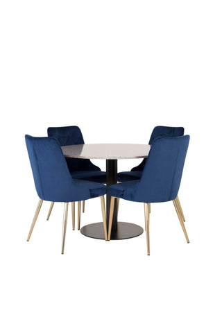 Razzia Matbord 106cm -Grå Terazzo / Svart - Sammet Deluxe Stol - Blå/Matt Mässing Ben 4