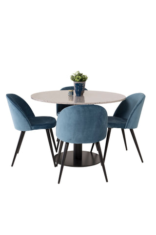 Razzia Matbord 106cm - Grå Terazzo / Svart+Velvet Matstol - Svart / Blå S