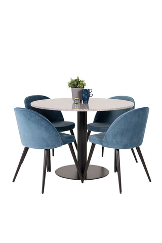 Razzia Matbord 106cm - Grå Terazzo / Svart+Velvet Matstol - Svart / Blå S