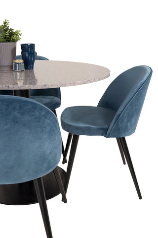 Razzia Matbord 106cm - Grå Terazzo / Svart+Velvet Matstol - Svart / Blå S