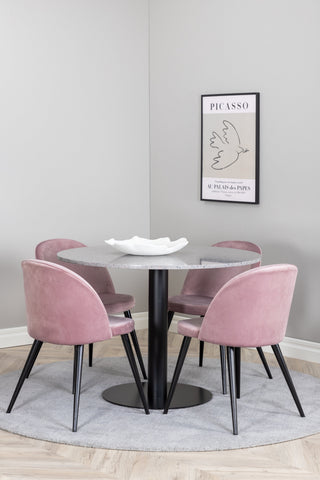 Razzia Matbord 106cm - Grå Terazzo / Svart+Velvet Matstol - Svart / Gamme